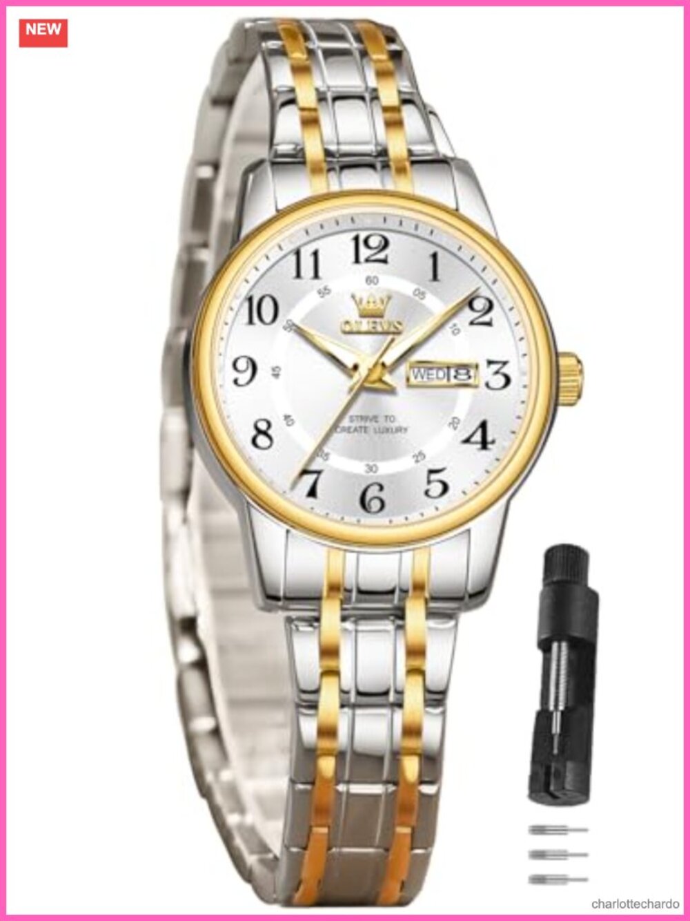 OLEVS Women's Dress Watch 30M Waterproof Stainless Steel Long Band
